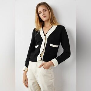 J.ING Adelyn Black V Neck Pocketed Cotton Blend Sweater Cardigan One Size NWT